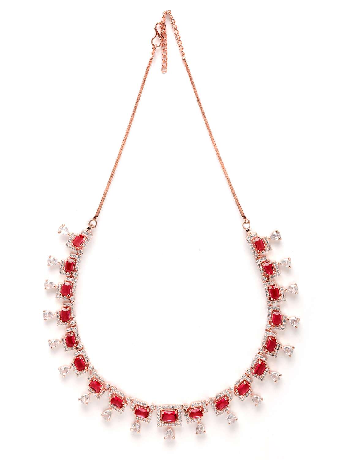 karatcart rose gold plated red cubic zirconia studded necklace set - 18635823 - Standard Image - 2
