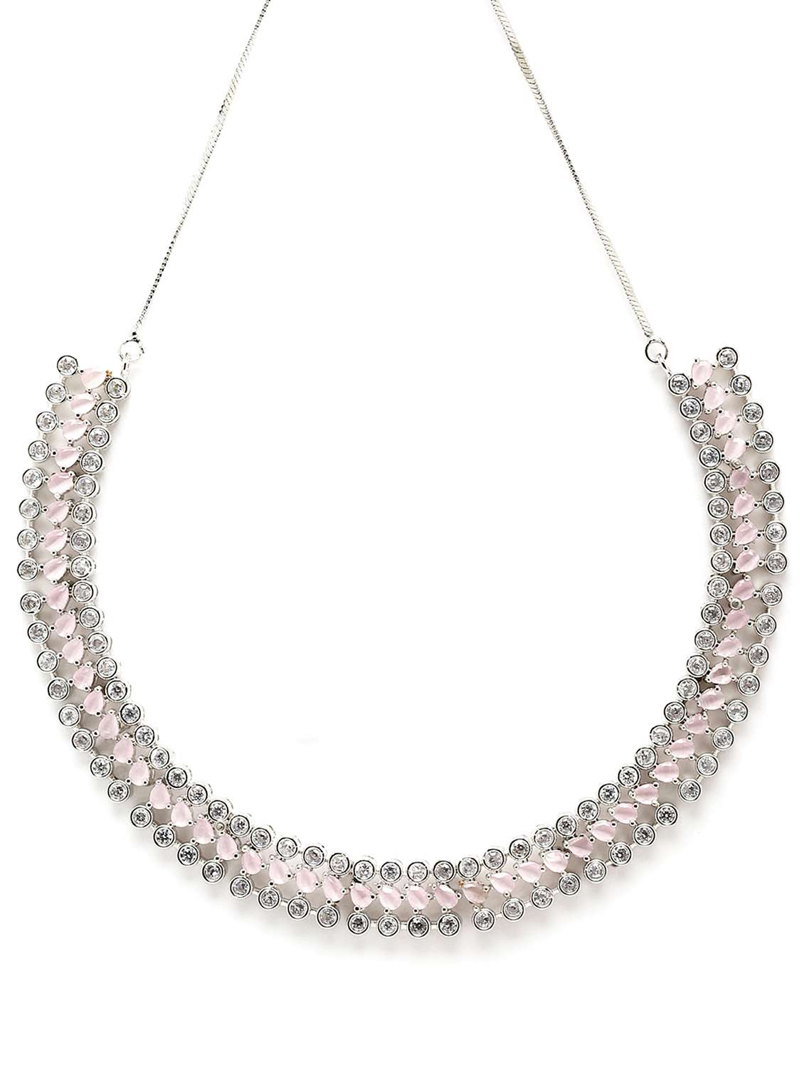 karatcart silver tone pink american diamond necklace set - 18635840 - Standard Image - 2