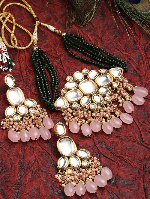 karatcart gold polki kundan pink tumble choker necklace set - 18635908 - Standard Image - 0
