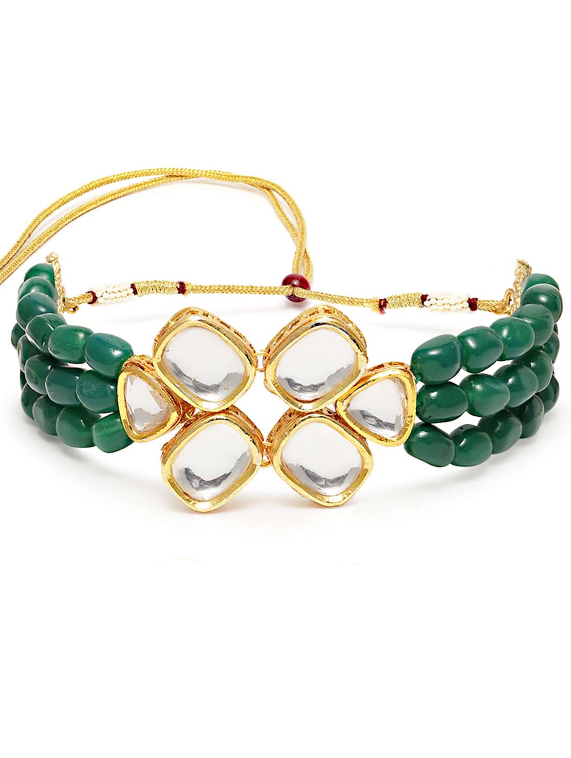 karatcart green tumble polki choker necklace set - 18635948 -  Standard Image - 2