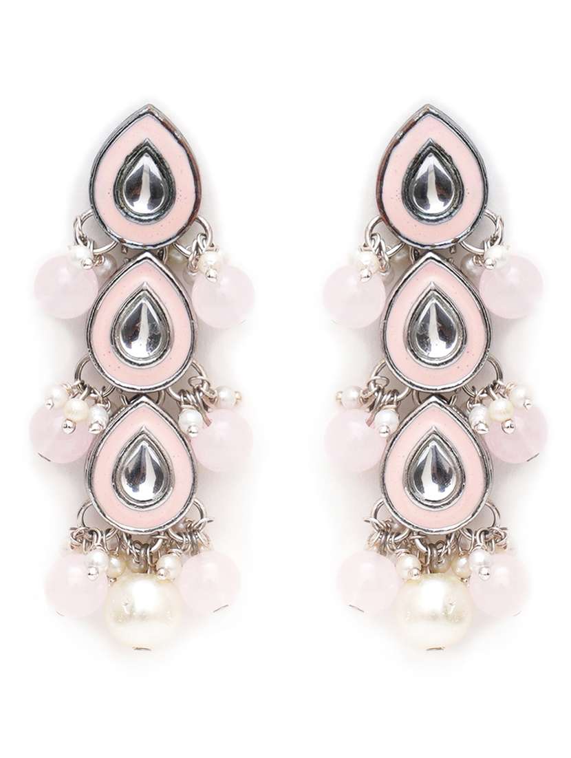pink metal necklace earring and maang tikka set - 18635963 - Standard Image - 2