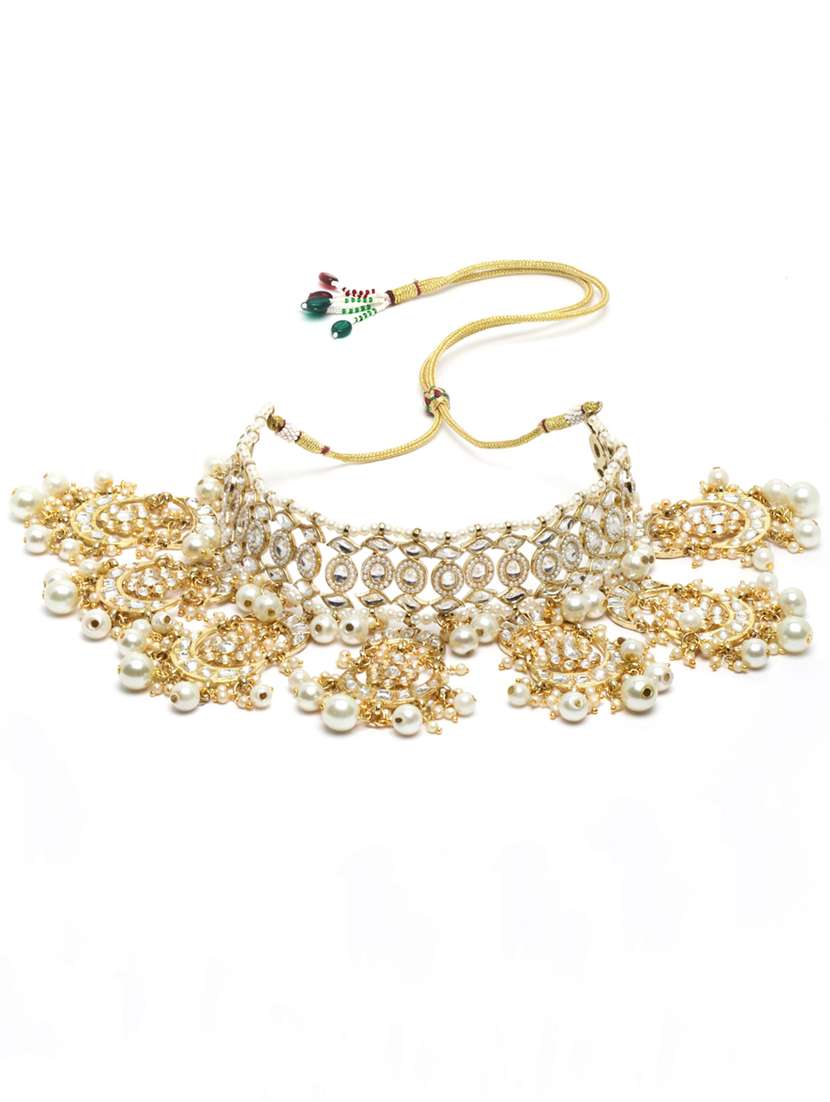 gold plated necklaces earring maang tikka set - 18636010 -  Standard Image - 2