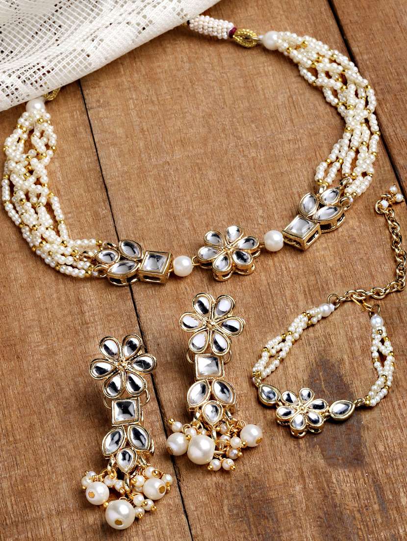 gold plated necklaces earring and bracelet set