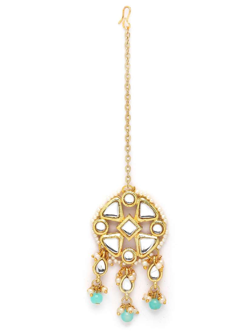 gold plated necklaces earring maang tikka set - 18636068 -  Standard Image - 2
