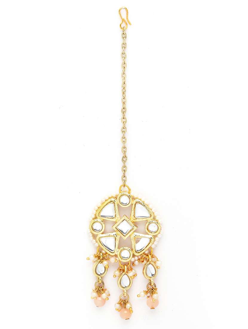 gold plated necklaces earring maang tikka set - 18636069 - Standard Image - 2