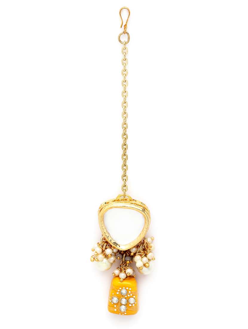 gold plated necklaces earring maang tikka set - 18636075 - Standard Image - 2
