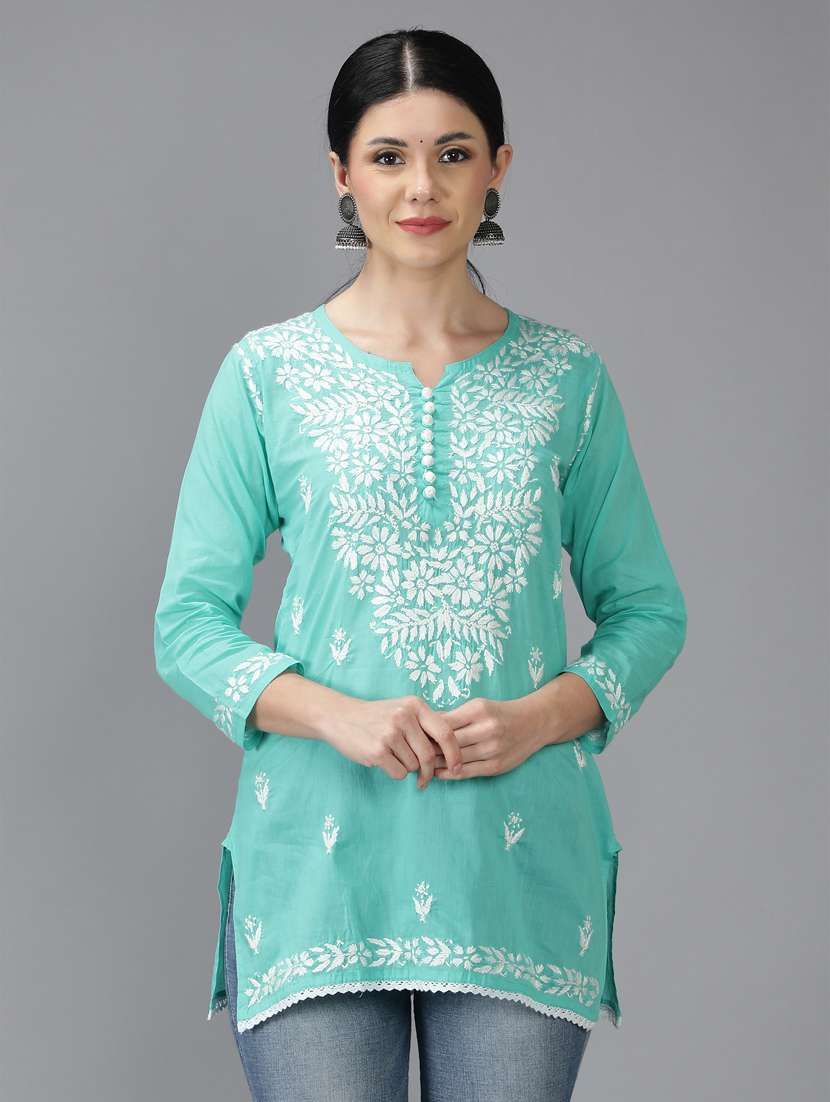 chikankari embroidered short kurti