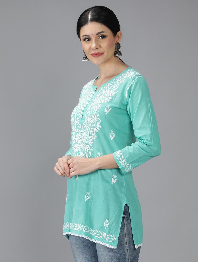 chikankari embroidered short kurti - 18636938 - Standard Image - 2