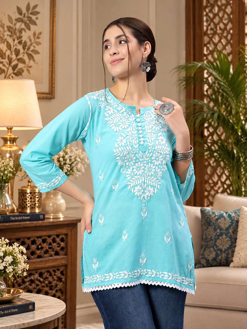 Chikankari Embroidered Short Kurti - 18636938 -  Standard Image - 2