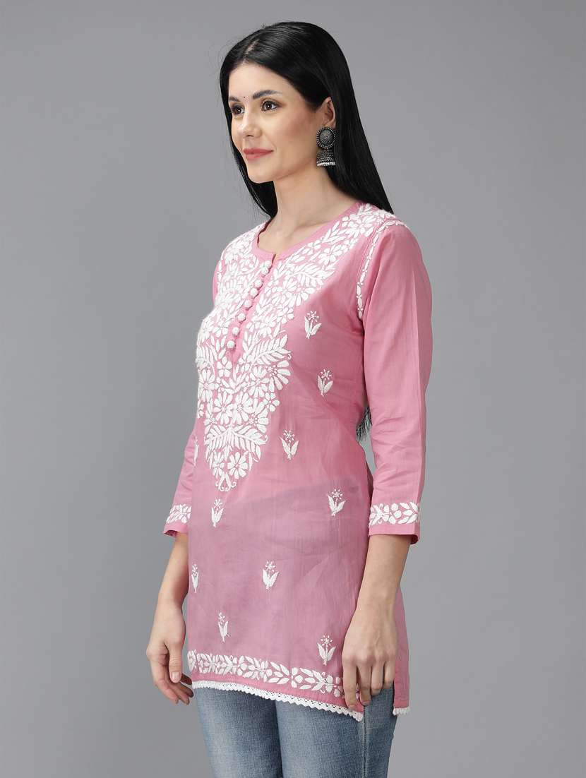 chikankari embroidered short kurti - 18636939 - Standard Image - 2