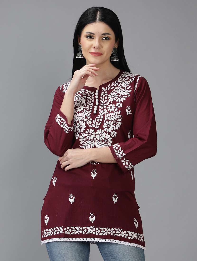 chikankari embroidered short kurti