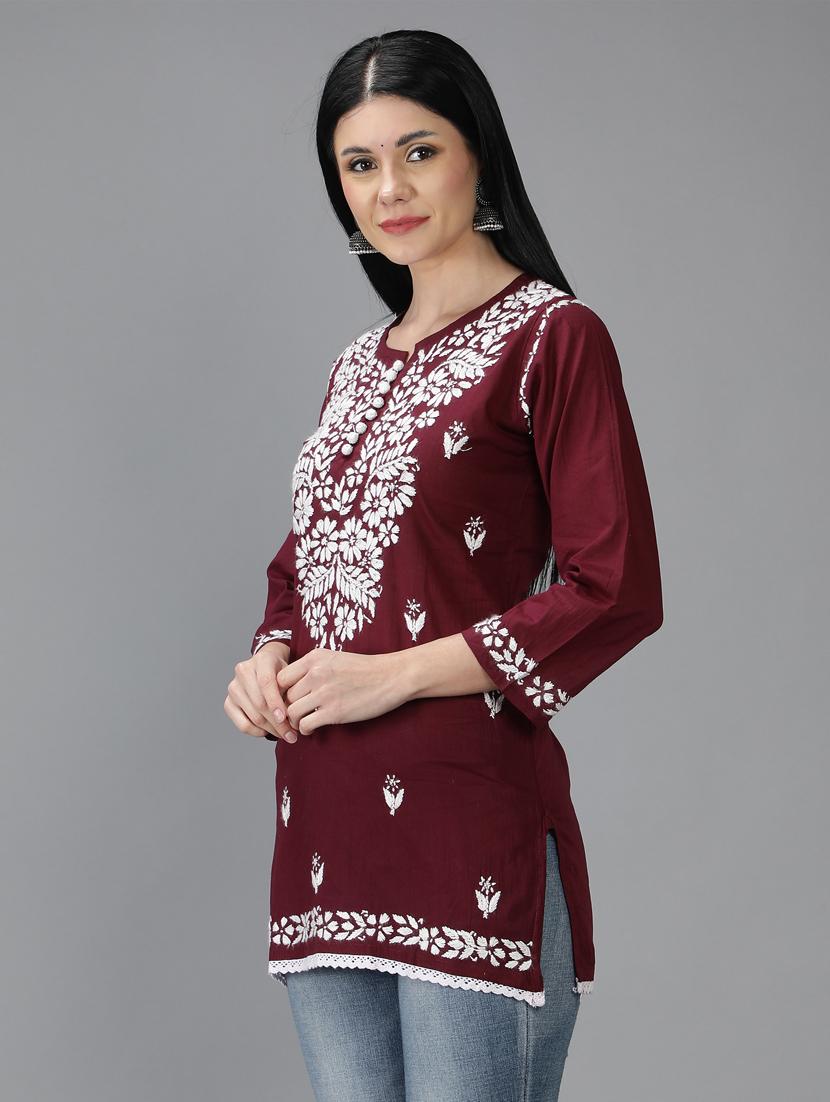 chikankari embroidered short kurti - 18636940 - Standard Image - 2