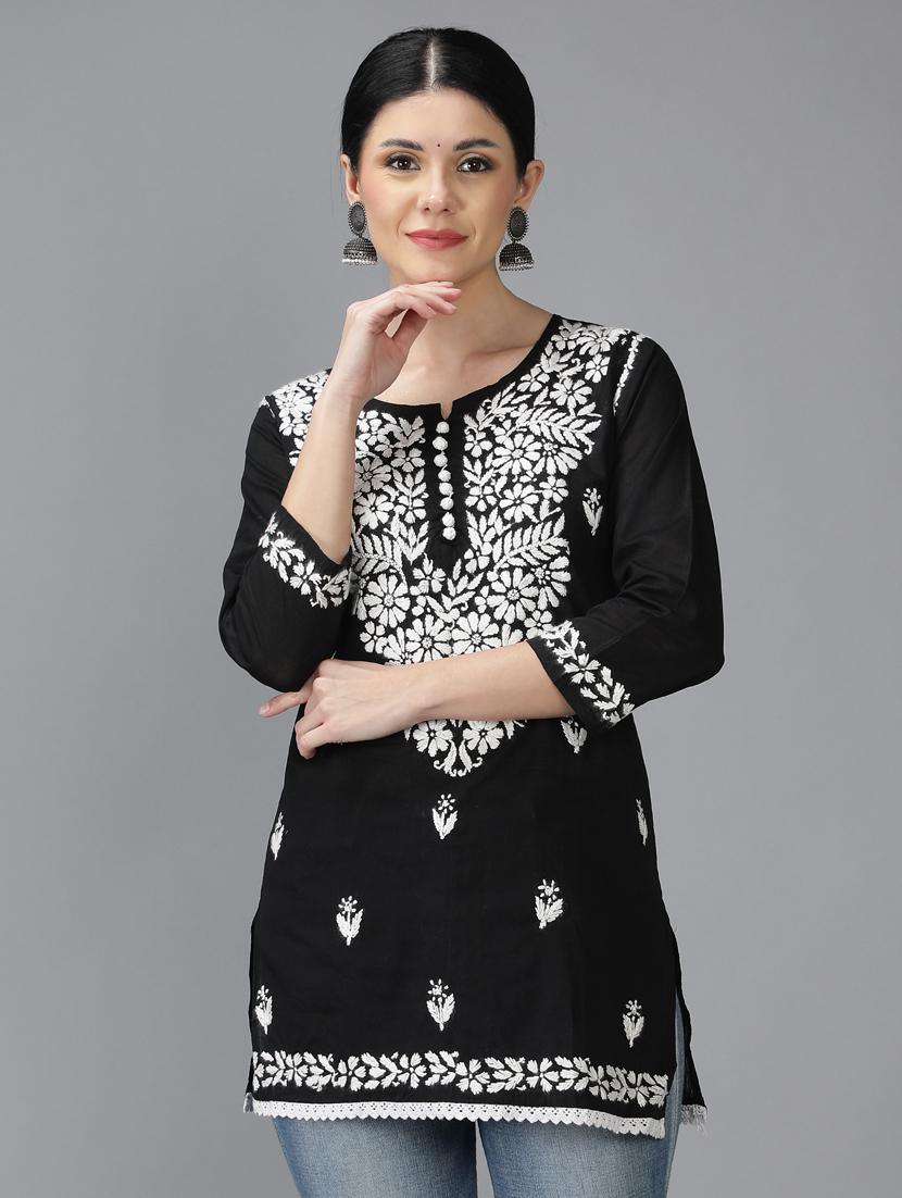 chikankari embroidered short kurti - 18636941 -  Zoom Image - 0