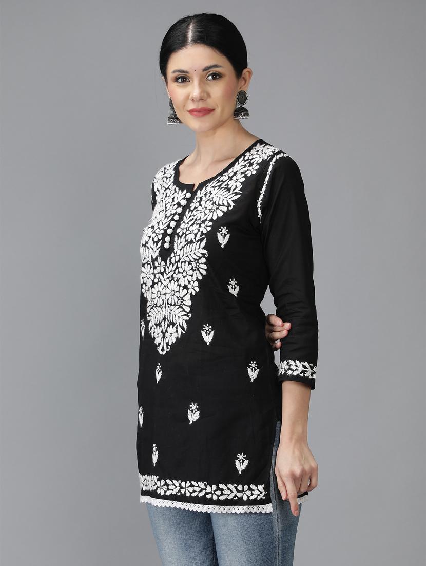 chikankari embroidered short kurti - 18636941 - Standard Image - 2