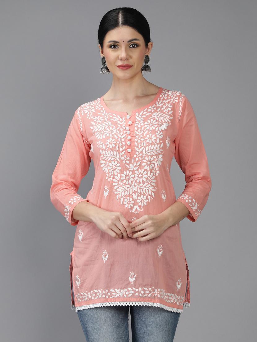 chikankari embroidered short kurti - 18636943 - Zoom Image - 0