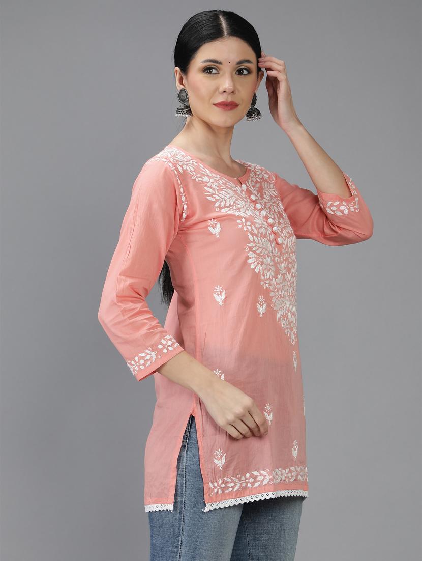 chikankari embroidered short kurti - 18636943 - Standard Image - 2