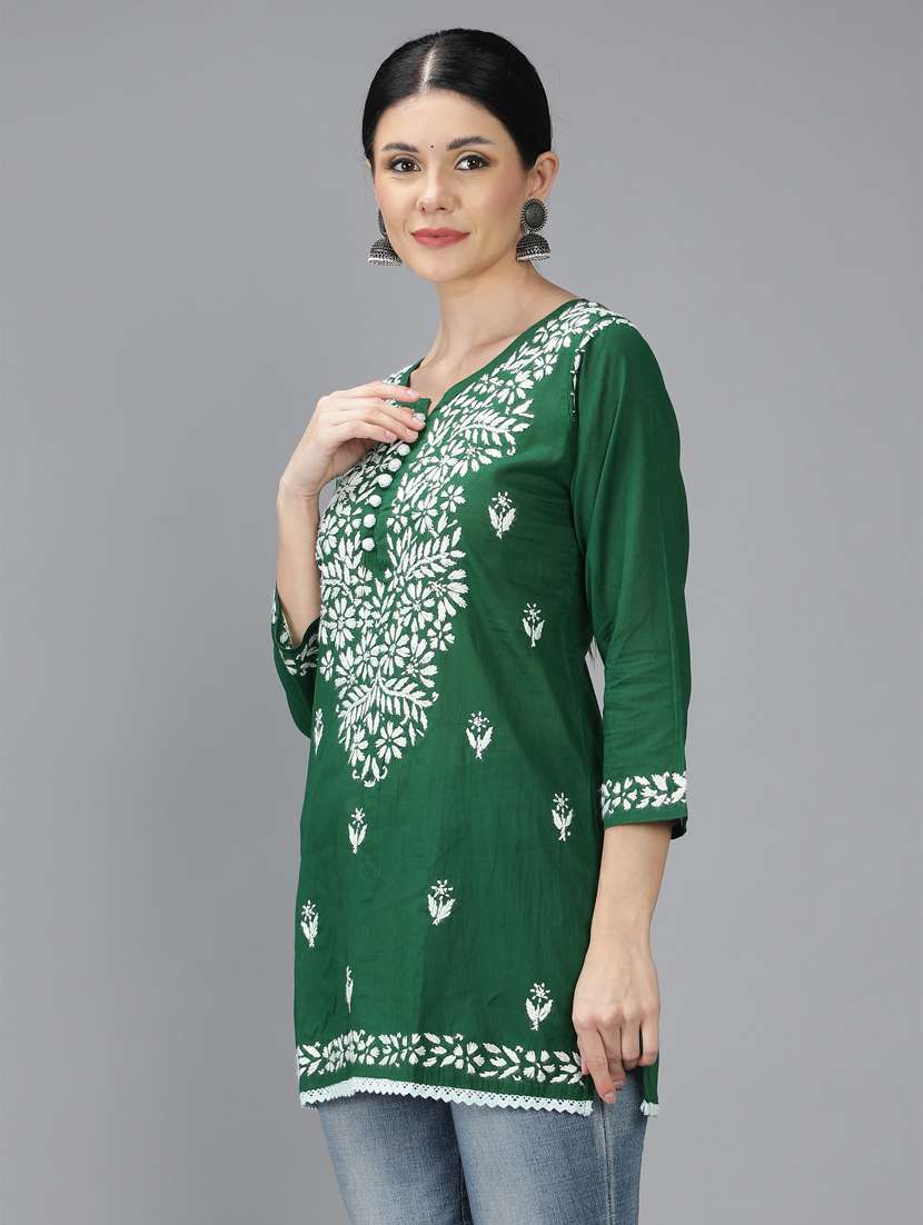 chikankari embroidered short kurti - 18636944 -  Standard Image - 2