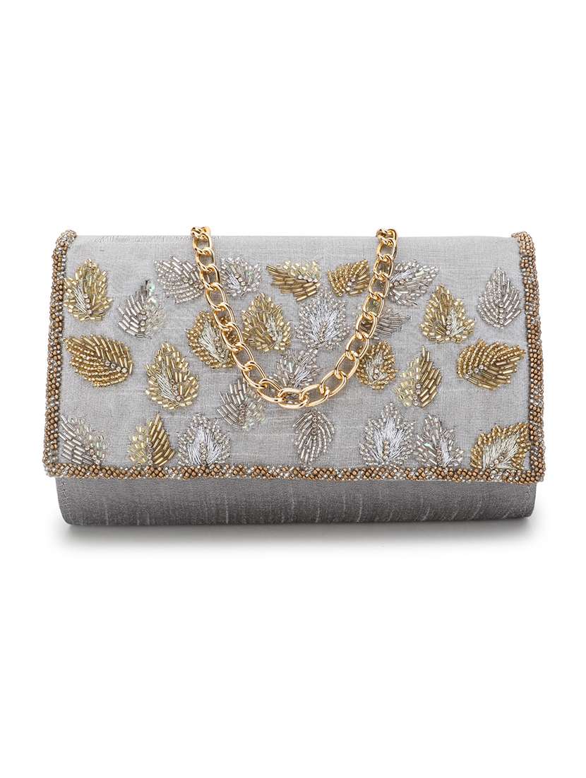 silver embellished ethnic clutch