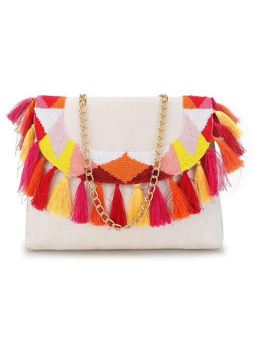 white embellished ethnic clutch - 18636956 - Standard Image - 0