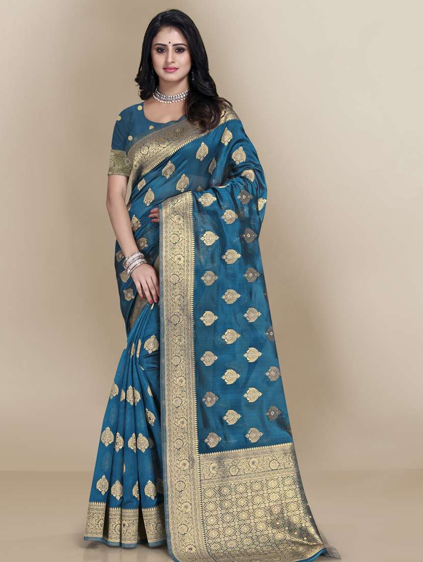 women's self design blue colored saree