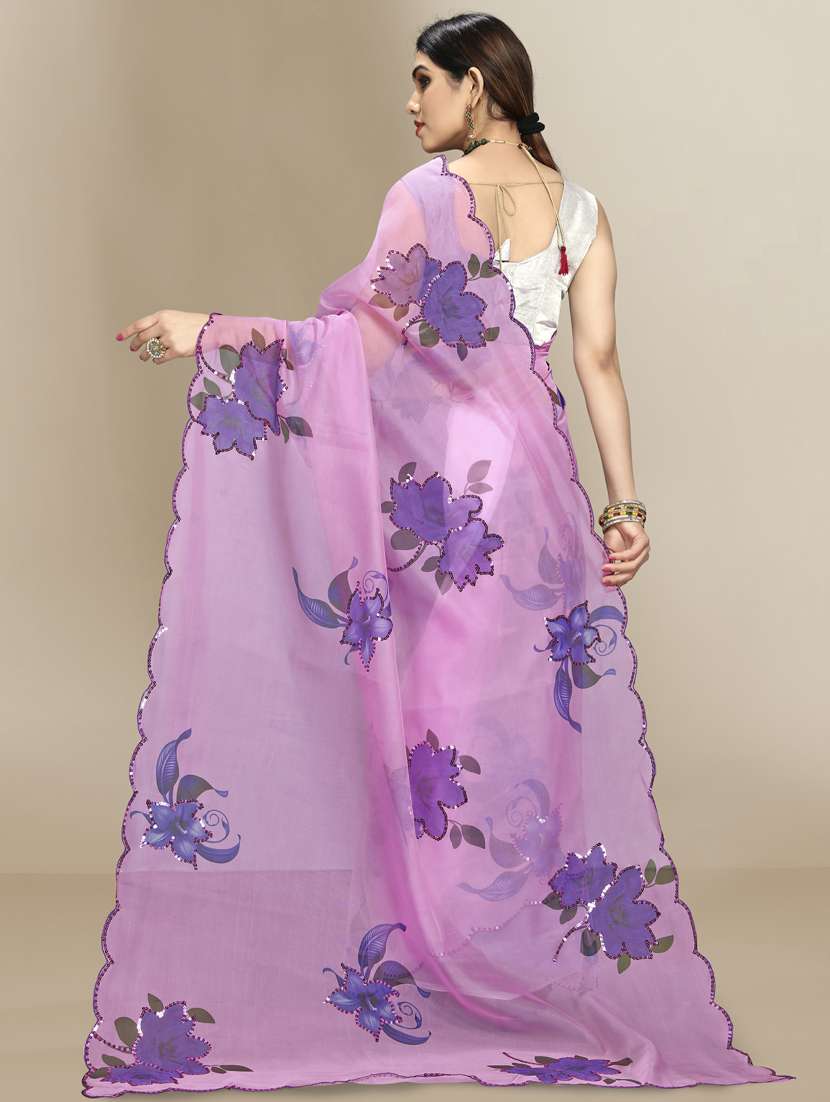 Women's Floral Purple Colored Saree