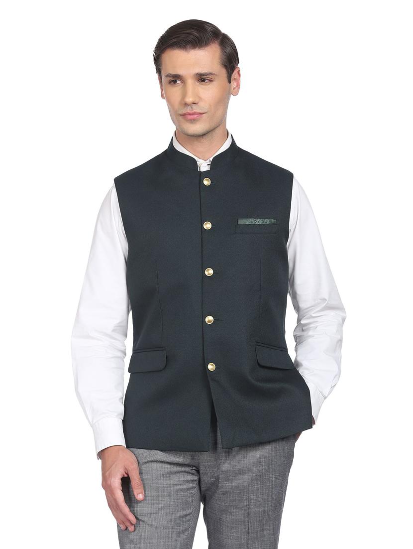 bandhgala solid nehru jacket - 18645189 -  Zoom Image - 0