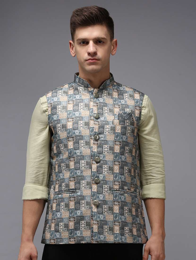 printed bandhgala nehru jacket