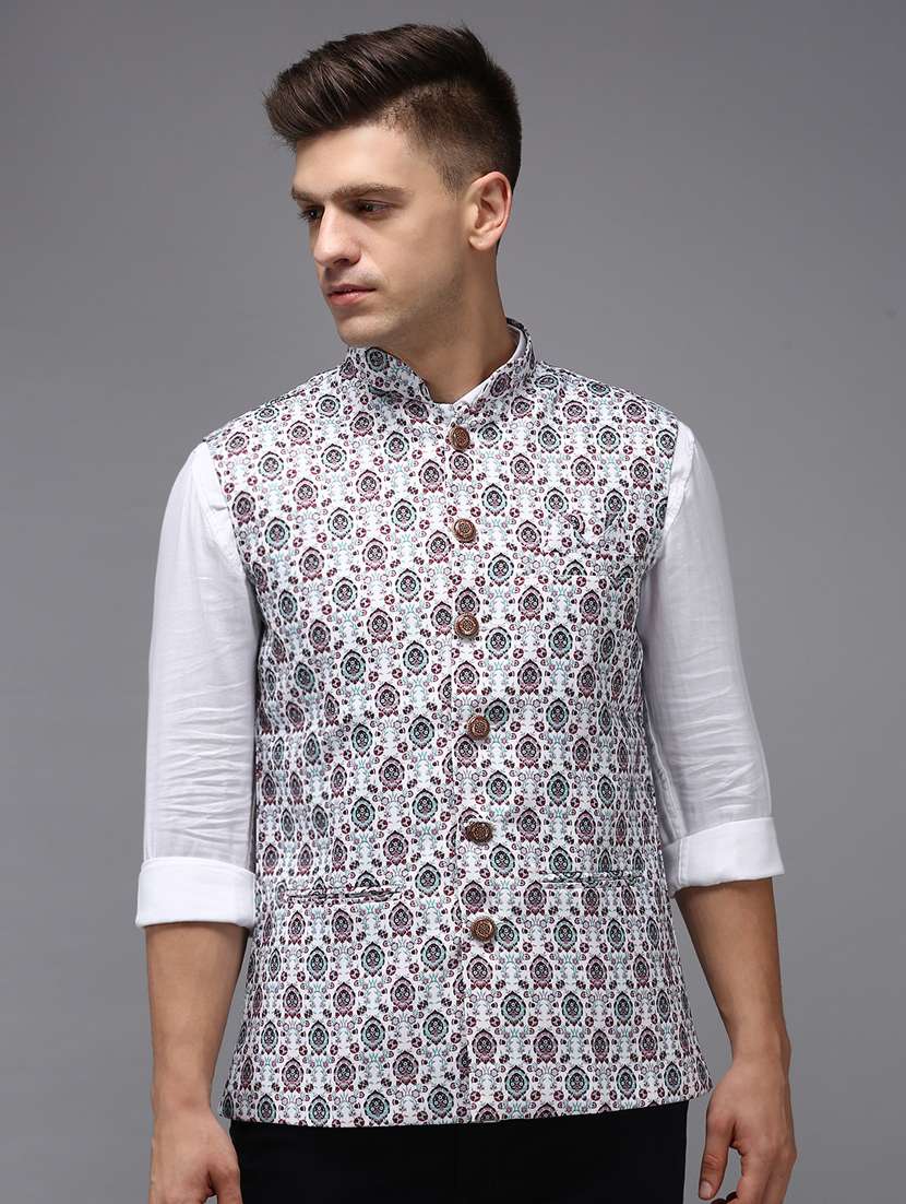 printed bandhgala nehru jacket
