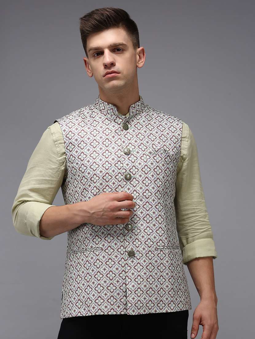 printed bandhgala nehru jacket