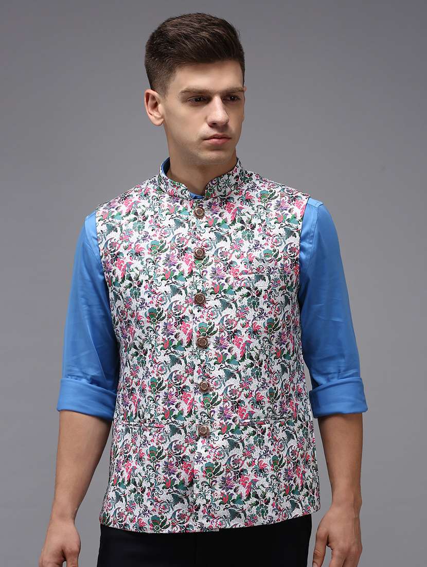 printed bandhgala nehru jacket