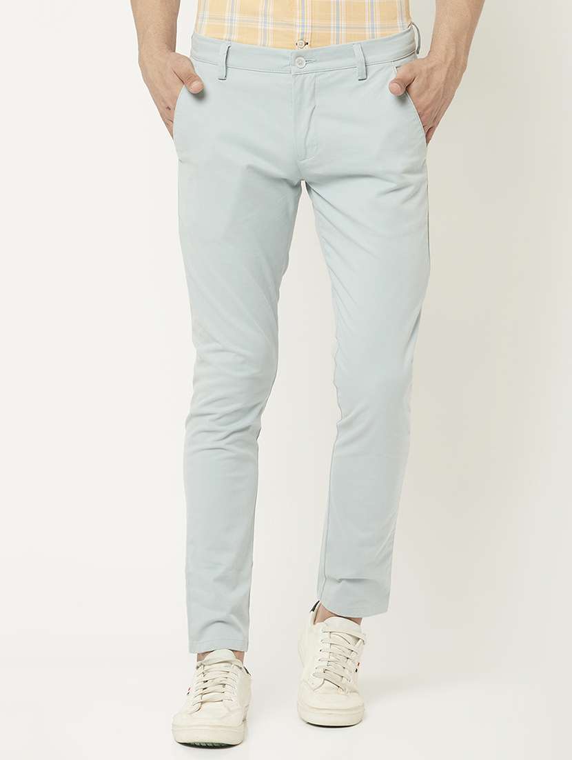 mid rise solid flat front casual trouser
