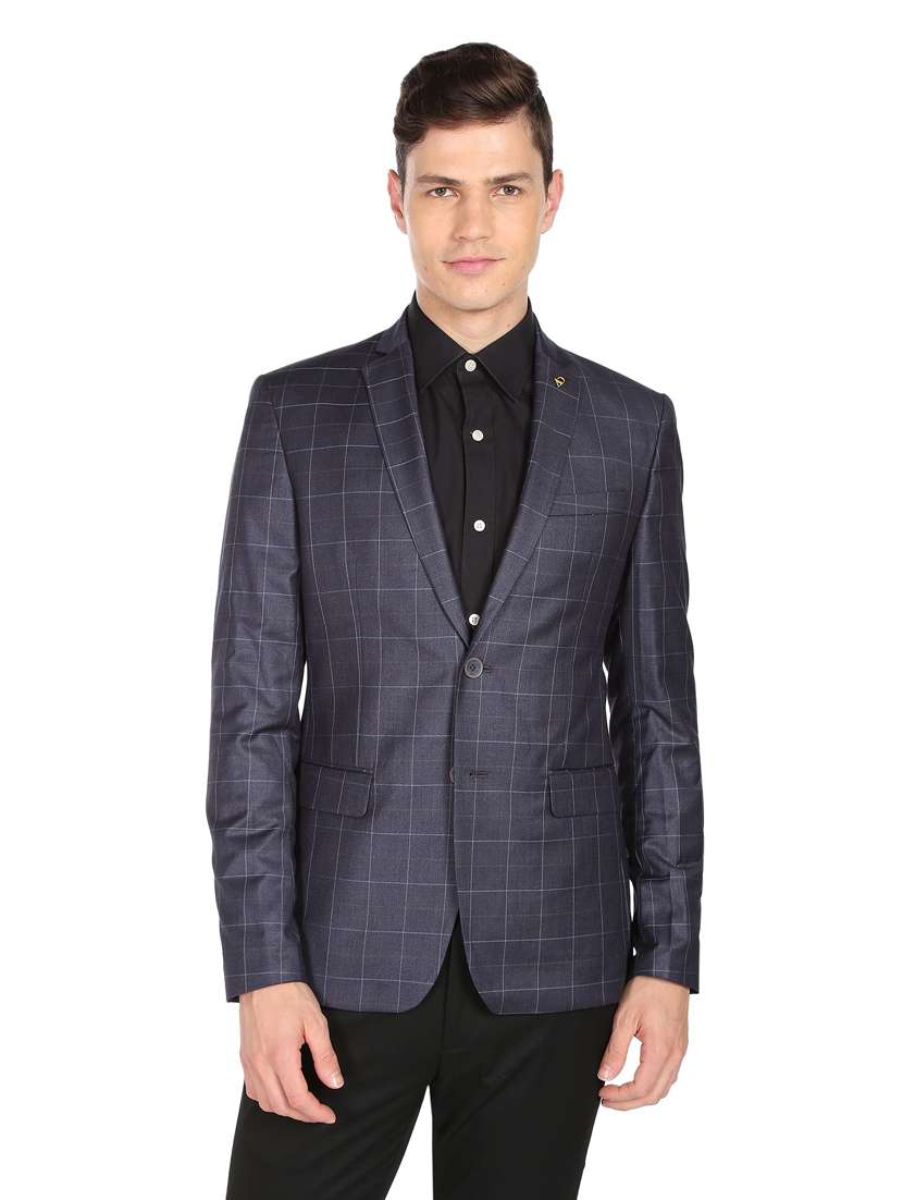 checkered single breasted formal blazer