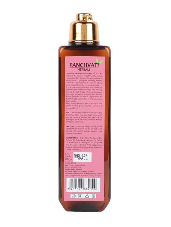 panchvati herbals onion hair oil, 200ml - lemongrass, castor, almond oil, mix of natural herbs (no mineral oil)