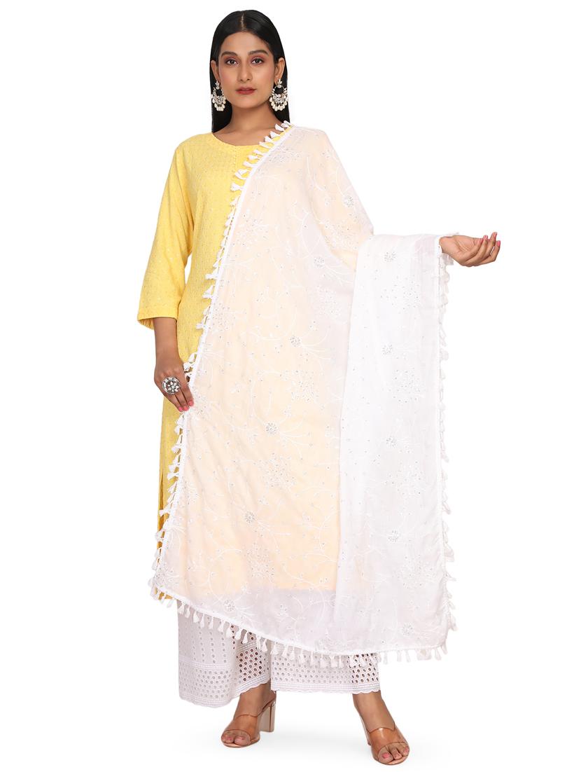 white embroidered dupatta - 18647887 - Zoom Image - 0