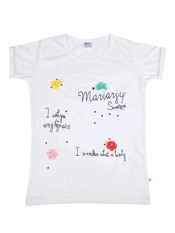 girls round neck printed regular tee