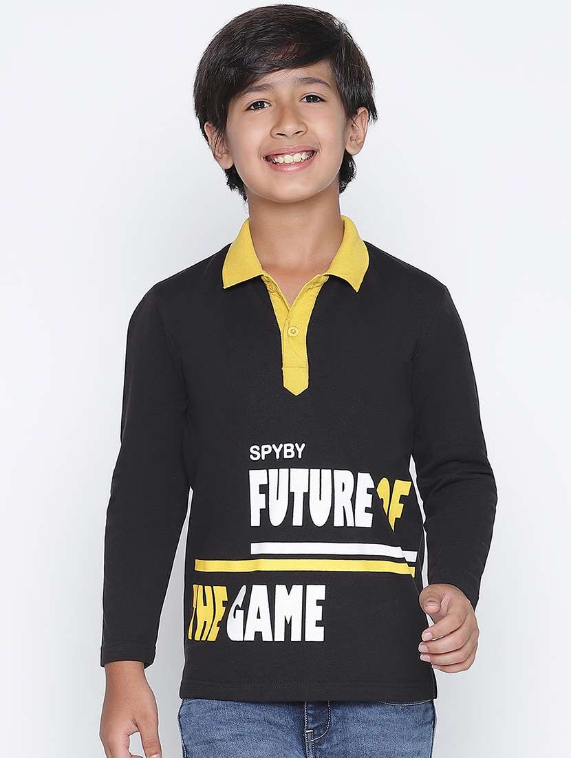 boys polo neck typographic printed t-shirt