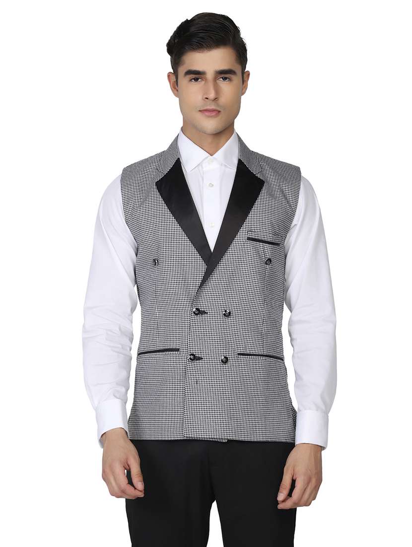 notched lapel checkered nehru jacket