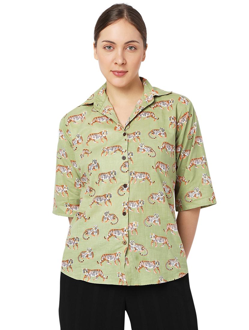 green cotton regular shirt - 18650178 -  Zoom Image - 0