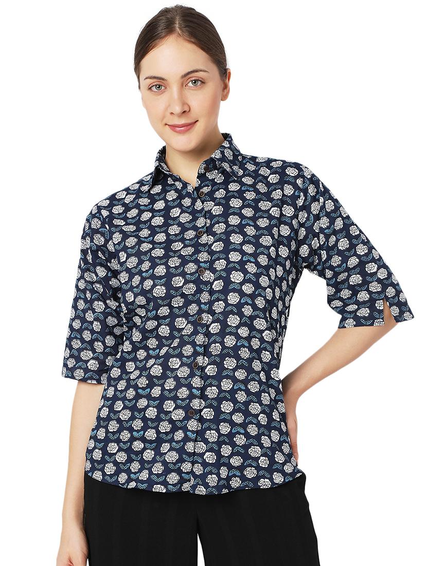 navy blue cotton regular shirt - 18650180 -  Zoom Image - 0