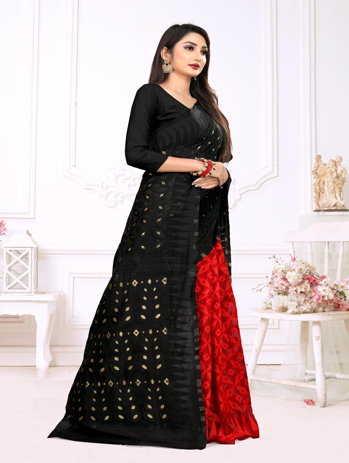 jacquard work jamdani half & half saree - 18650656 - Standard Image - 2