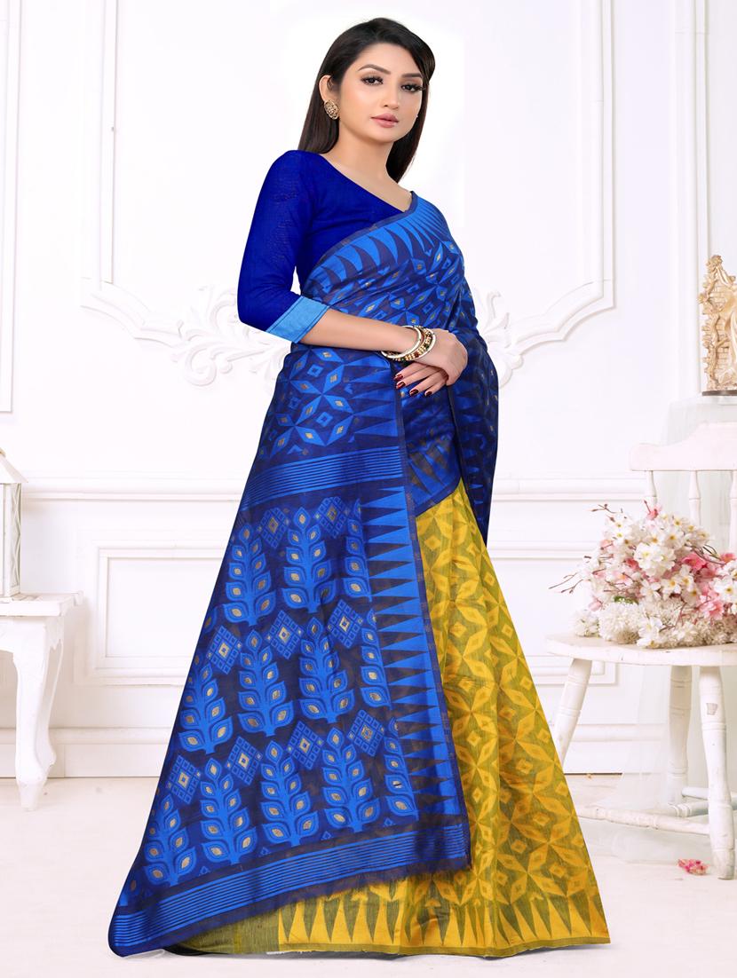 jacquard work jamdani half & half saree with blouse - 18650657 - Standard Image - 2