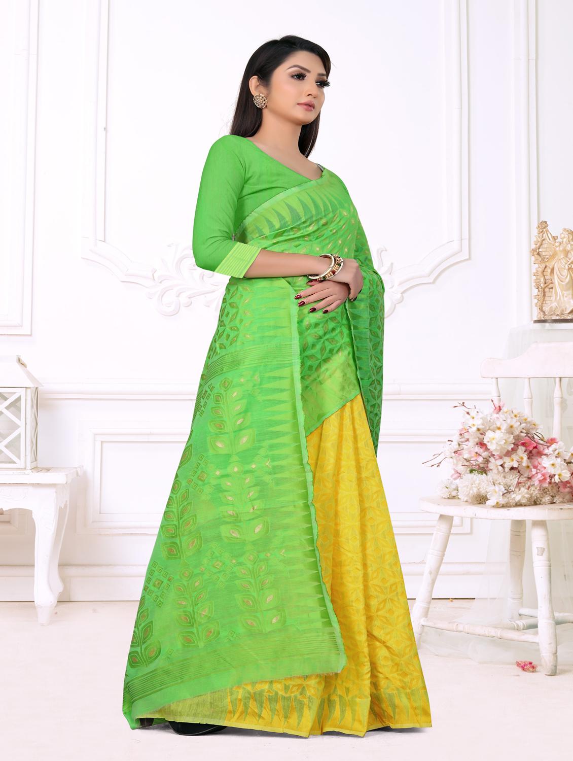 jacquard work jamdani half & half saree with blouse - 18650662 - Standard Image - 2