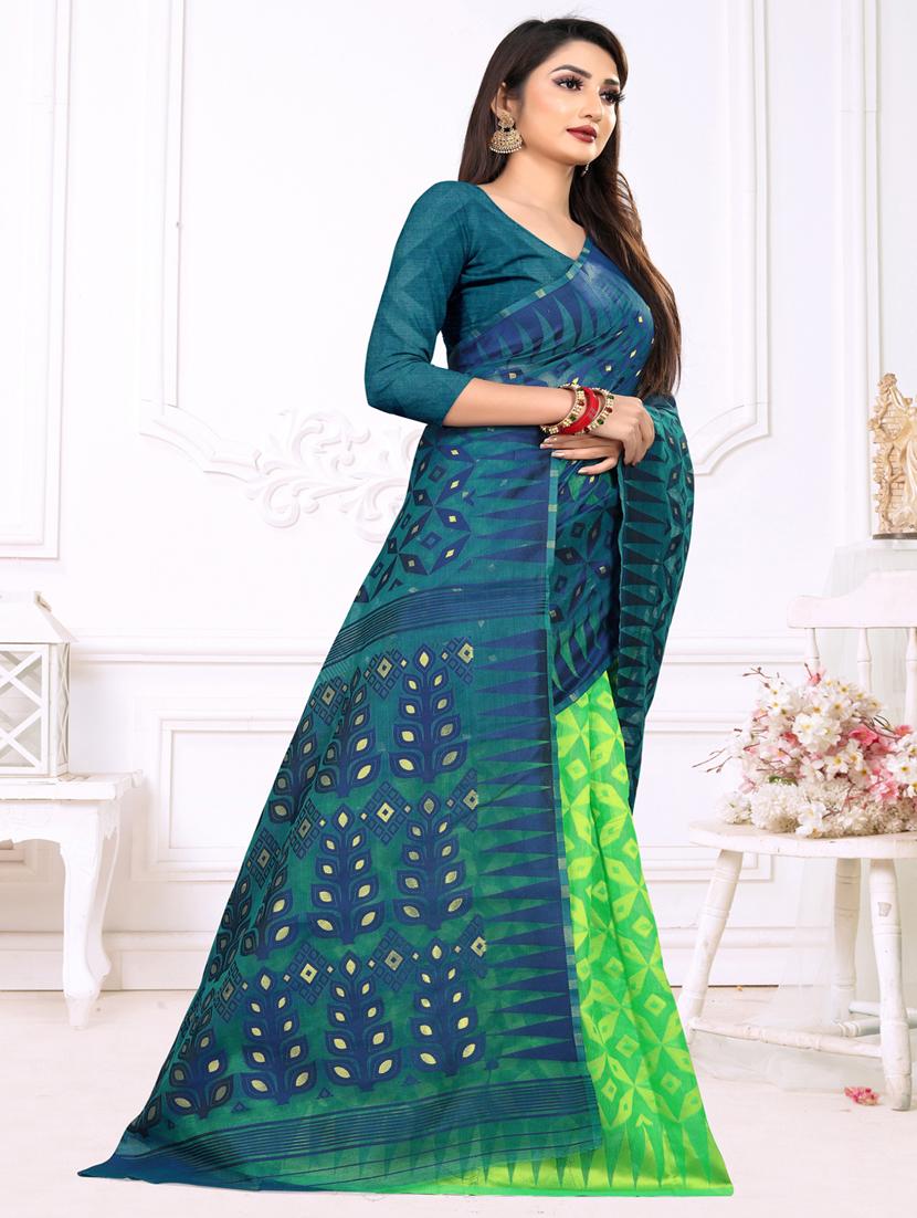jacquard work jamdani half & half saree with blouse - 18650664 - Standard Image - 2