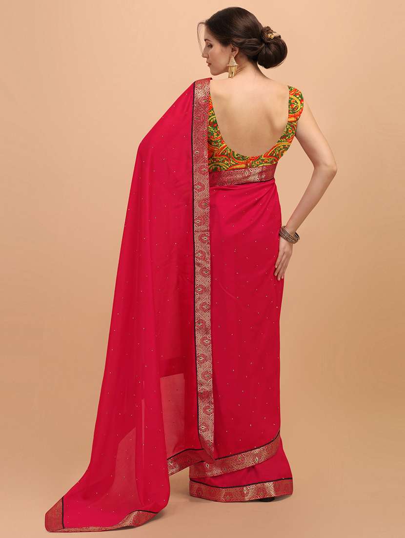 women's bordered red colored saree - 18650667 -  Standard Image - 2