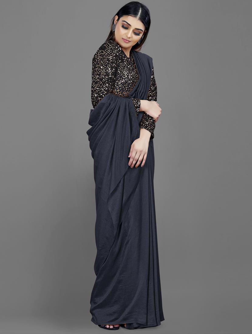 plain saree with sequence blouse piece with blouse - 18650972 - Standard Image - 2