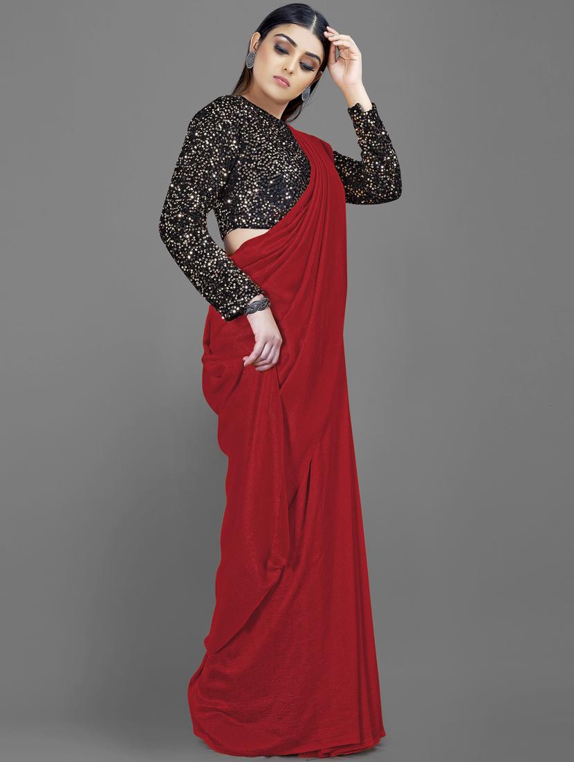 plain saree with sequence blouse piece with blouse - 18650974 - Standard Image - 2