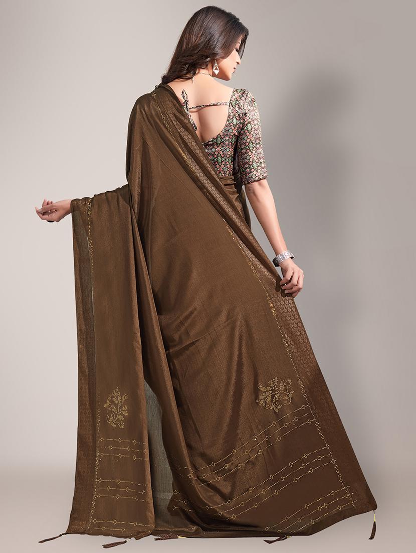 brown embroidered saree with blouse piece - 18651042 - Standard Image - 2