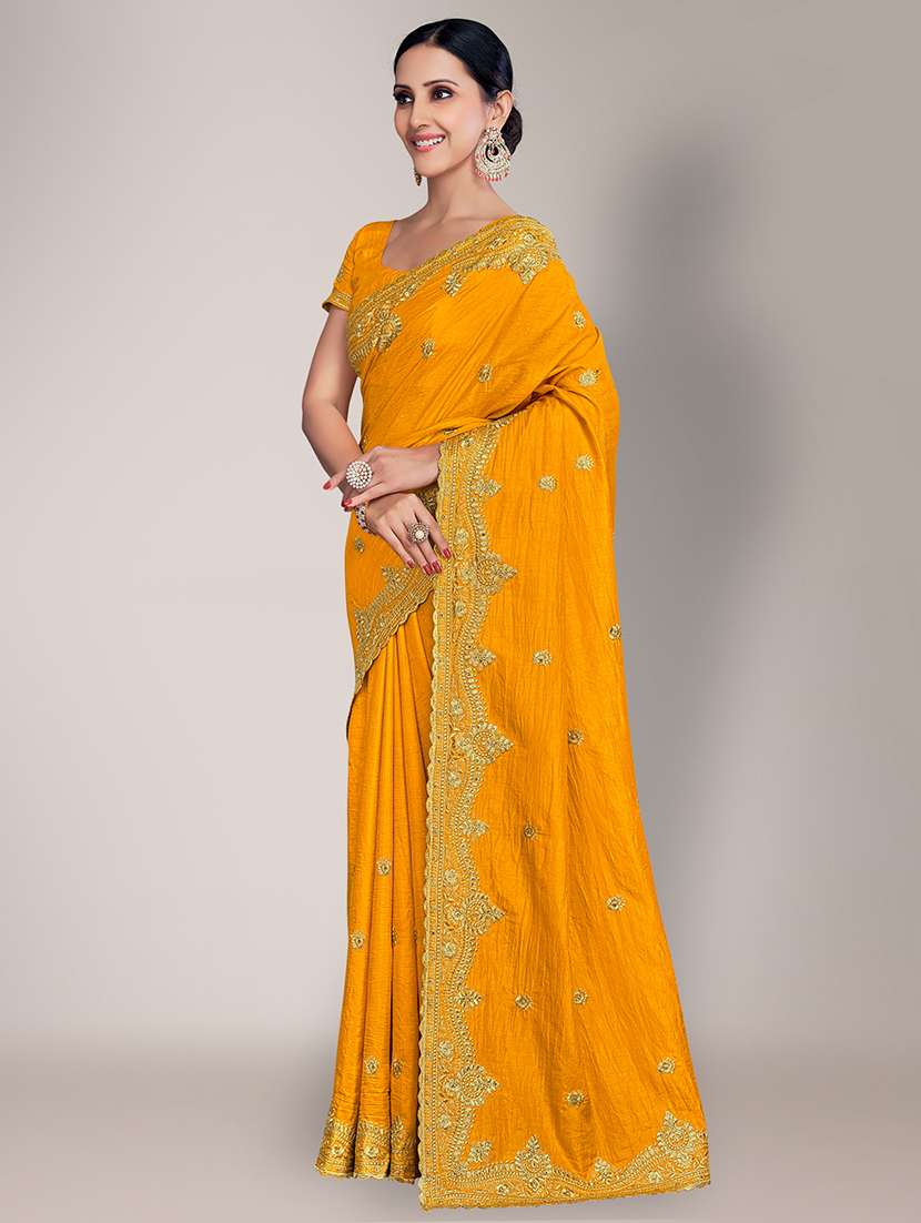 yellow embroidered saree with blouse piece - 18651180 - Standard Image - 2