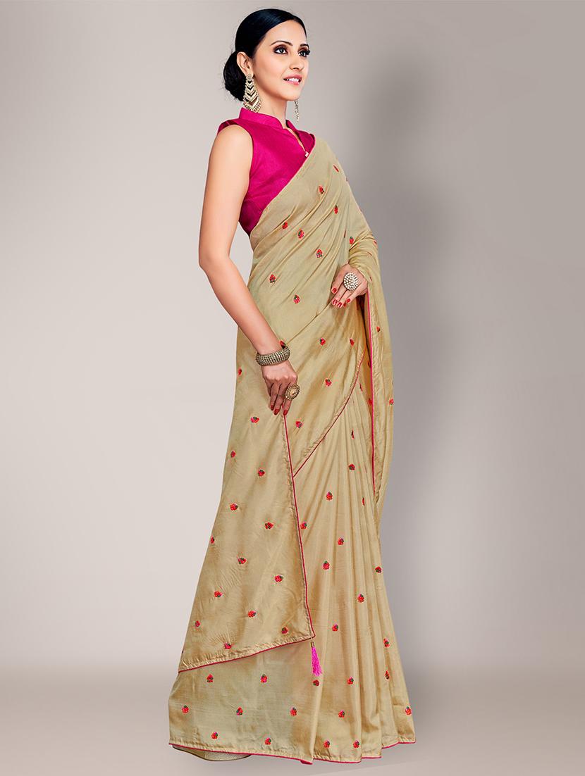 beige embroidered saree with blouse piece - 18651181 - Standard Image - 2