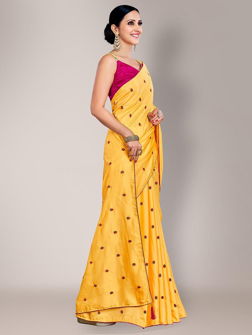 yellow embroidered saree with blouse piece - 18651184 - Standard Image - 2